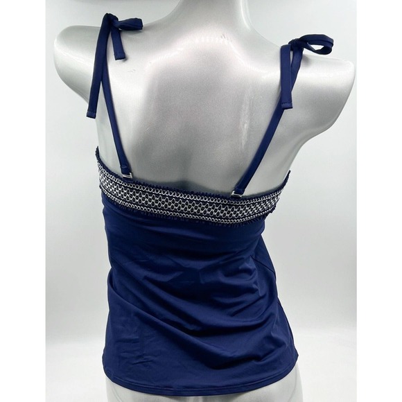 Draper James x Lands End Tankini Swimsuit Top Womens Sz 6 Blue Smocked Tie NEW - Picture 3 of 5